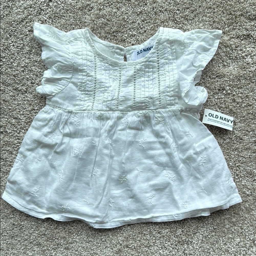 Old Navy White Blouse with Ruffle Sleeves and Pintuck Details